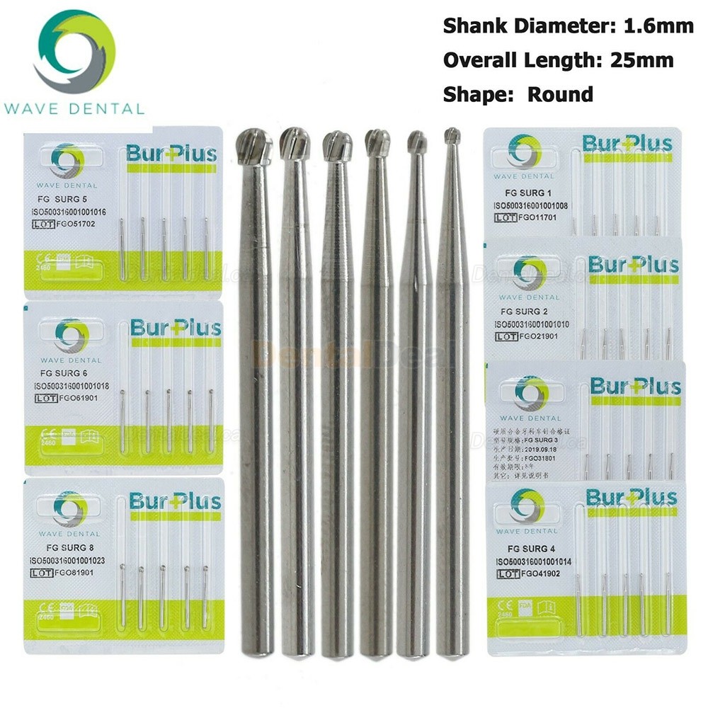 10Pcs FG Surgical Carbide Burs 1 2 4 5 6 8 Dental Friction Grip Round Carbide Burs